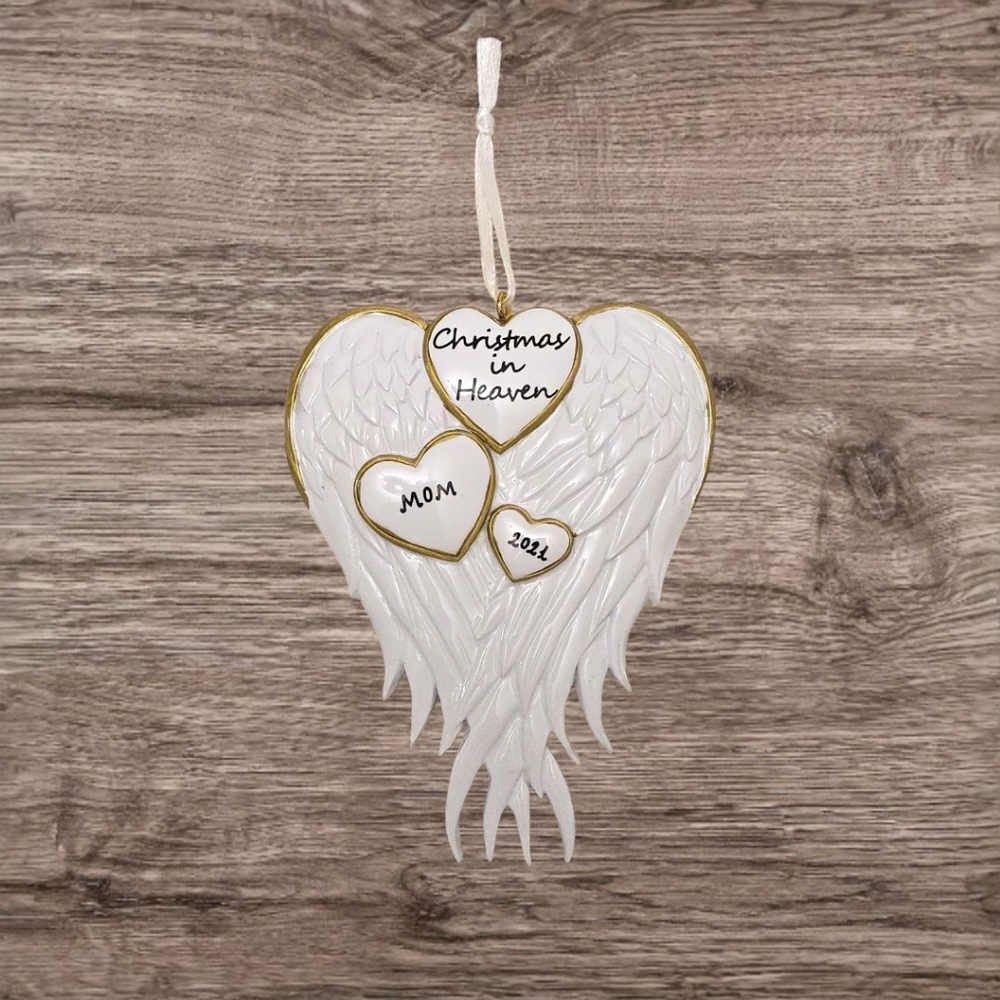 2021 Mom Christmas In Heaven Memorial Ornament Angel Wings Heart Rudolph And Me